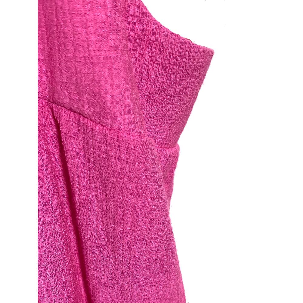 August Sky Hot Pink Crinkle Dress M Flutter Sleeve Spring Resort Beachy Vacation - Picture 5 of 9
